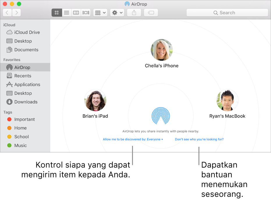 Jendela AirDrop.
