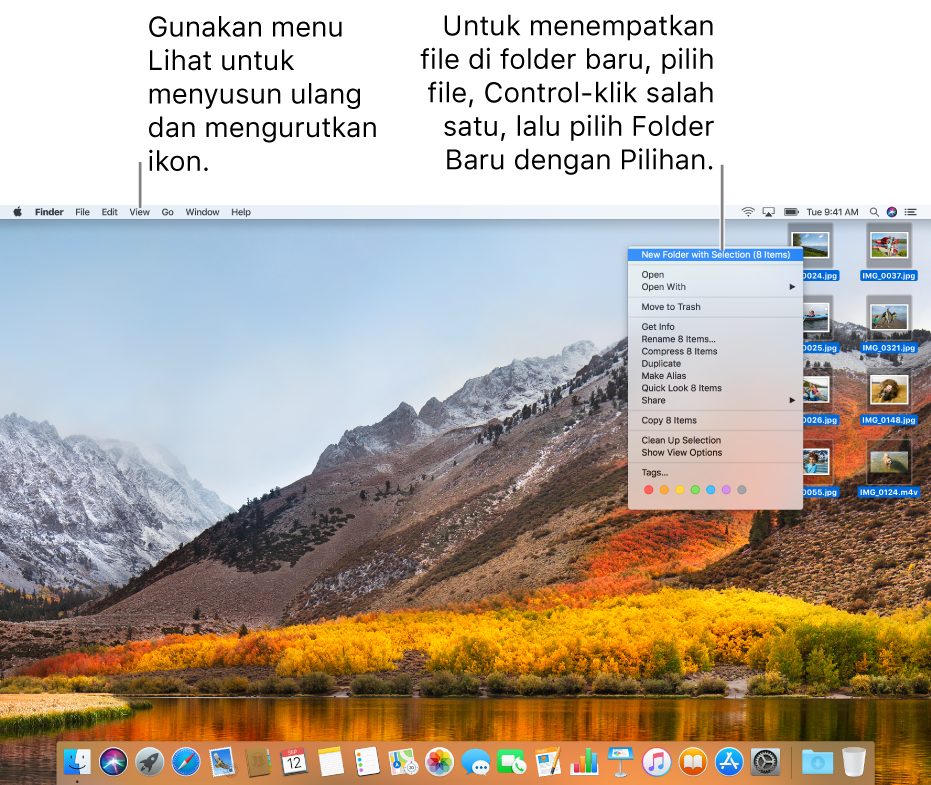Contoh desktop dengan file dan folder.