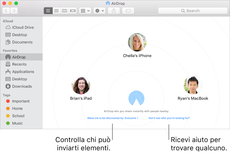 La finestra AirDrop.