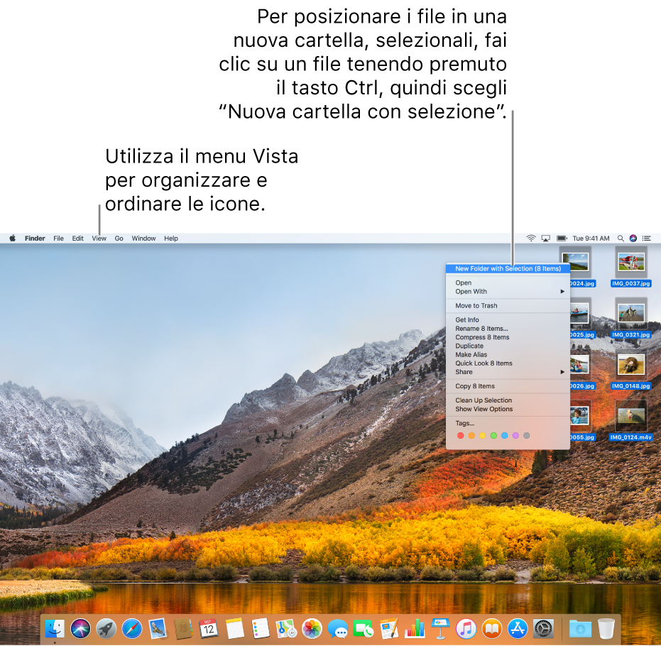 Esempio di una scrivania con file e cartelle.