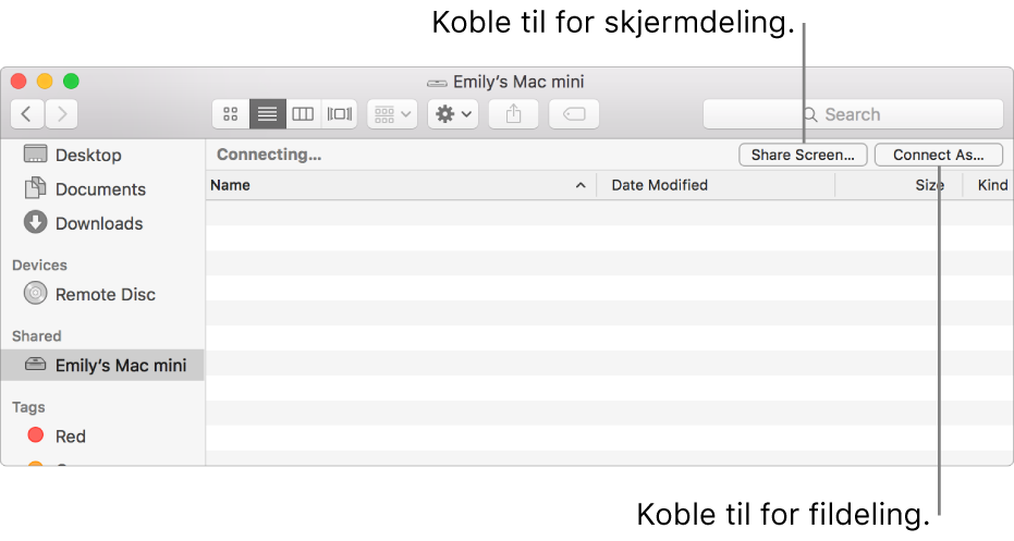 Delt-delen av Finder-sidepanelet med en Mac markert.
