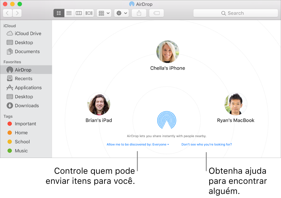 A janela do AirDrop.