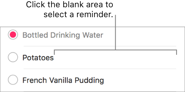 Click the blank area to the right of a reminder name to select the reminder