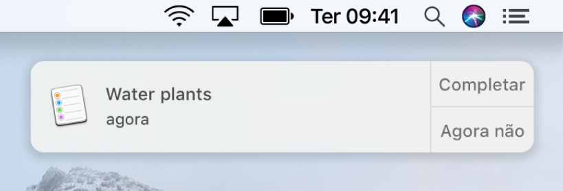 Uma notificação da aplicação Lembretes com os botões Concluído e Agora não