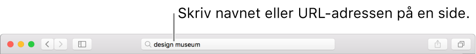 Det smarte søgefelt i Safari, hvor du kan skrive en sides navn eller URL-adresse