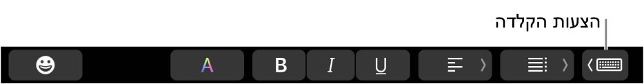 ה-Touch Bar עם הכפתור להצגת הצעות הקלדה בקצה הימני.