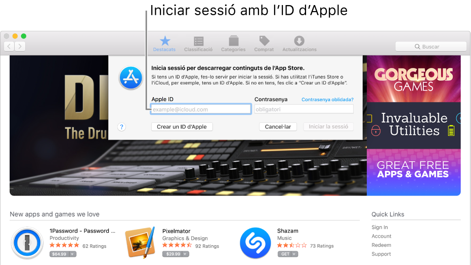 La finestra d’inici de sessió de l’ID d‘Apple a l’App Store.