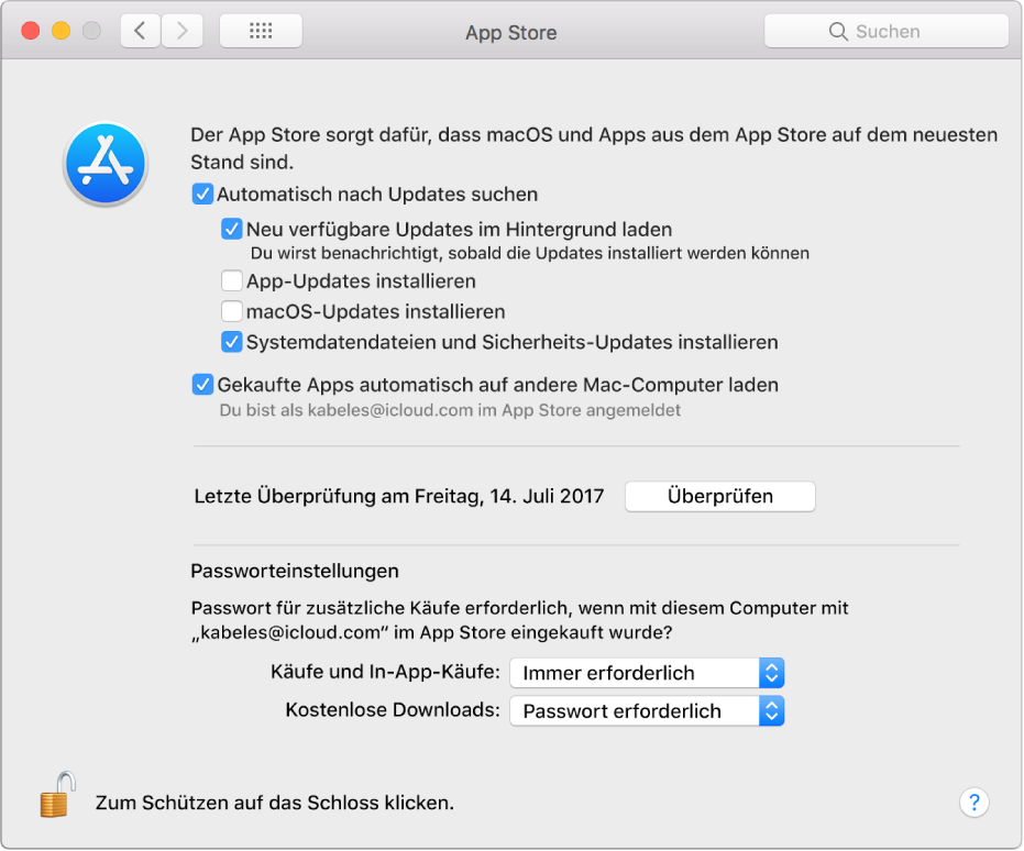 Aktualisierungsoptionen in der Systemeinstellung „App Store“.