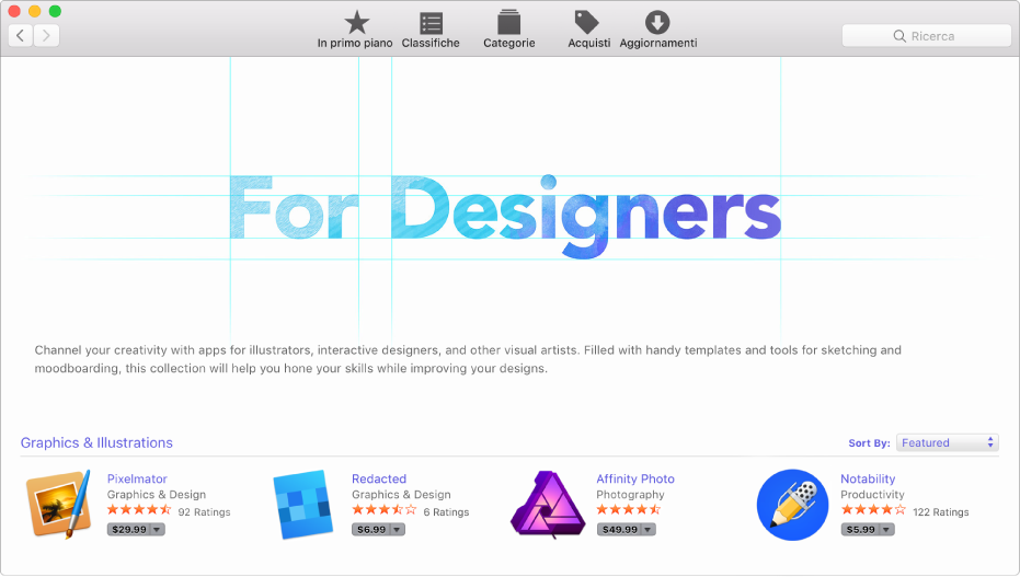 Vista “In primo piano” in App Store.