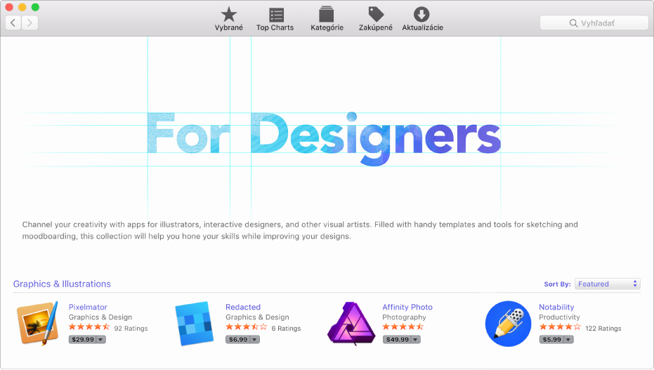 Zobrazenie Vybrané v App Store.