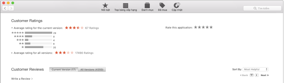 Xếp hạng khách hàng trong App Store.