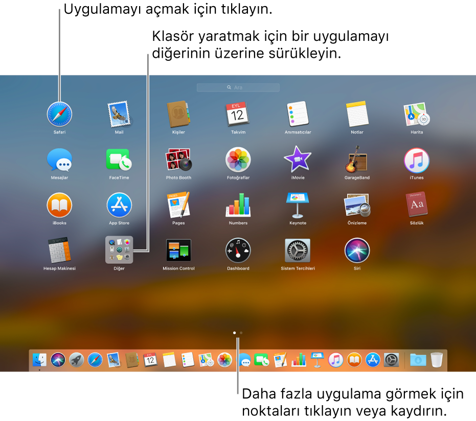 Mac’te uygulamaları görüntülemek ve açmak için Launchpad‘i kullanma