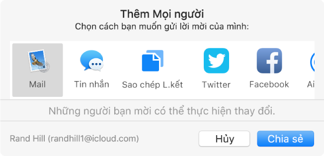 Hộp thoại Thêm người, nơi bạn có thể chọn cách gửi lời mời để thêm mọi người vào ghi chú.