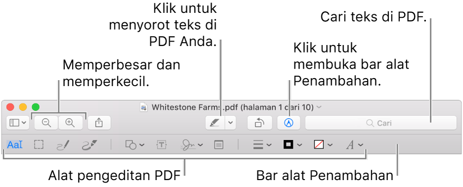 Bar alat Penambahan untuk memberikan penambahan ke PDF.
