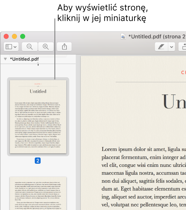 Plik PDF z miniaturkami na pasku bocznym.