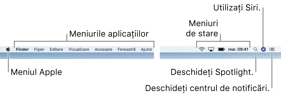 Bara de meniu din Finder.