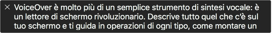 Il pannello Didascalia mostra le parole che vengono pronunciate da VoiceOver in tempo reale.