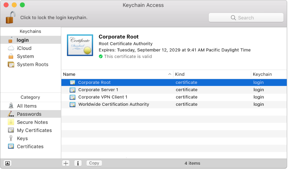 Keychain Access window showing certificates.