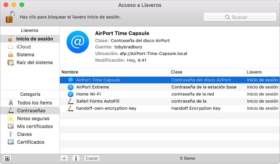 Apple llavero acceso para mac