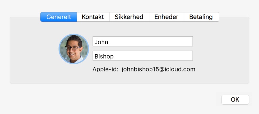 Dialogen Kontooplysninger i iClouds indstillinger