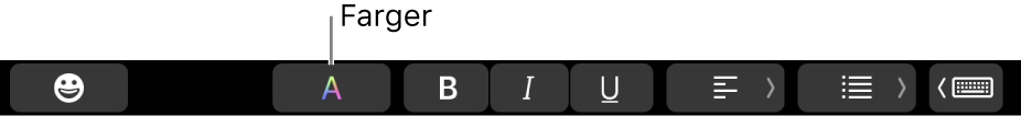 Touch Bar som viser Farger-knappen blant programspesifikke knapper.