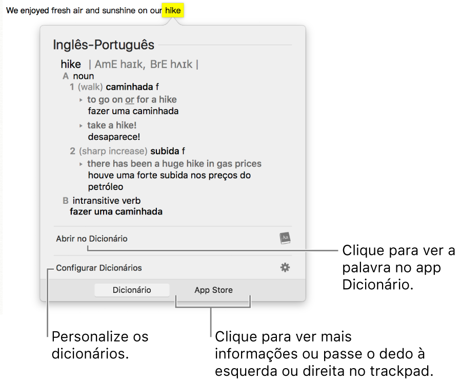 A janela Pesquisa mostrando definições de Dicionário e Tesauro para uma palavra.