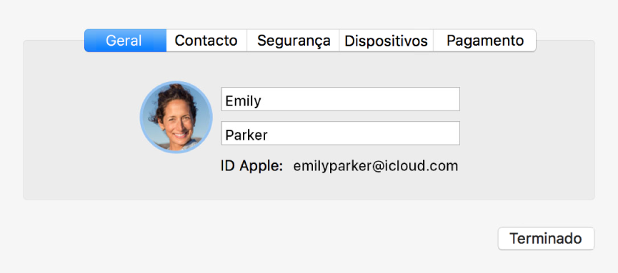 A caixa de diálogo Detalhes da Conta das preferências de iCloud