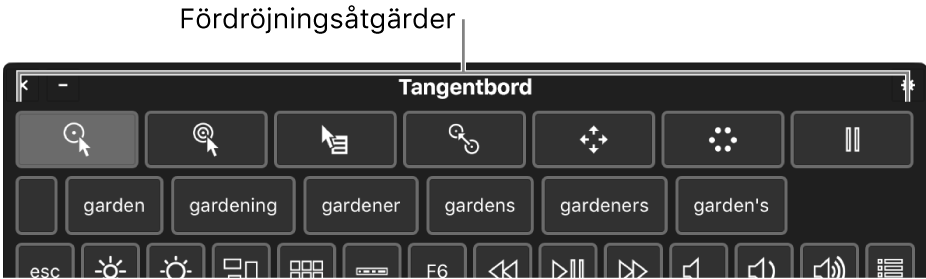 Åtgärdsknapparna för fördröjningsstyrning finns överst på hjälpmedelstangentbordet.