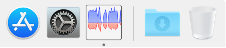 O ícone do Monitor de Atividade na Dock a mostrar a atividade do disco.