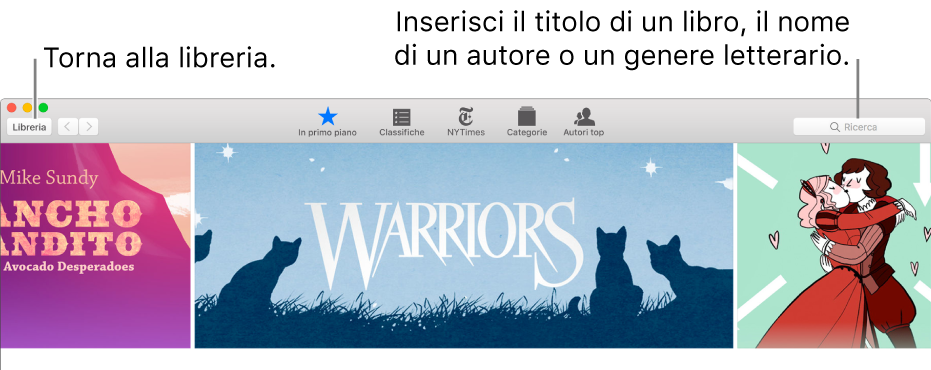 La barra degli strumenti in iBooks Store. Fai clic su Libreria per tornare alla libreria.