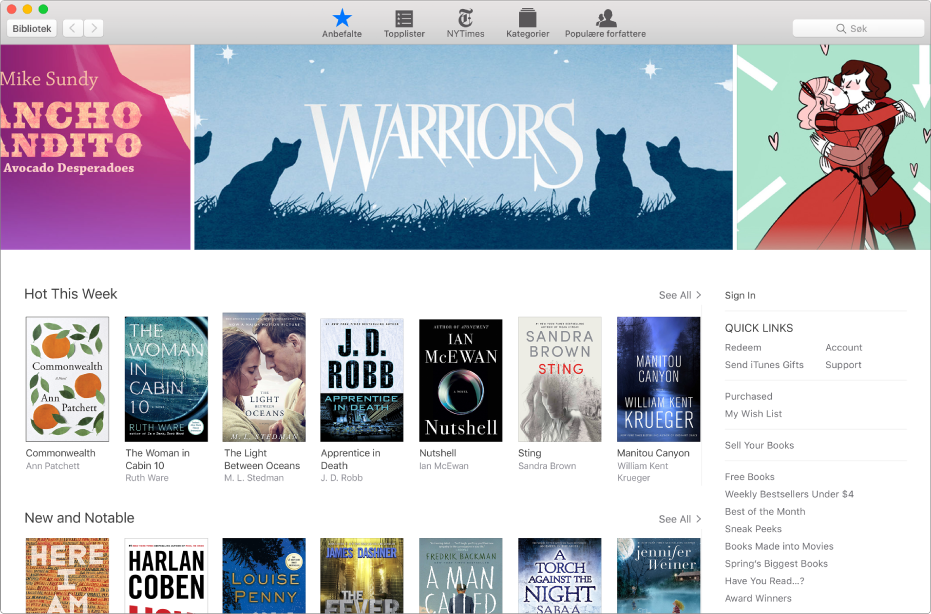 Aktuelt-området i iBooks Store.