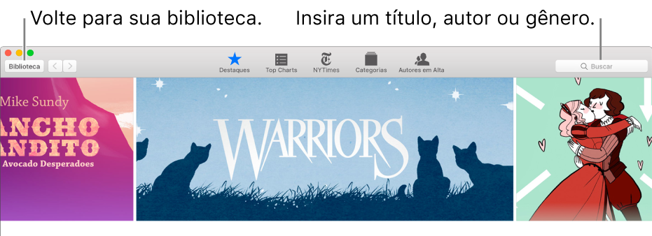 A barra de ferramentas da iBooks Store. Clique em Biblioteca para voltar à biblioteca.