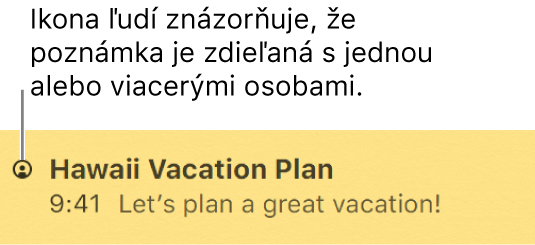 Poznámka s ikonou ľudí naľavo od nadpisu znamená, že poznámka je zdieľaná s jedným človekom alebo viacerými ľuďmi.