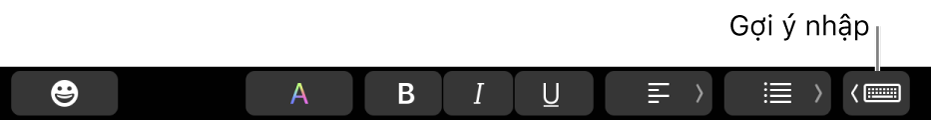 Touch Bar, với nút để hiển thị các gợi ý nhập ở đầu bên phải.