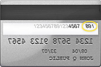 Billede af sikkerhedskoden på tre cifre på bagsiden af kreditkortet