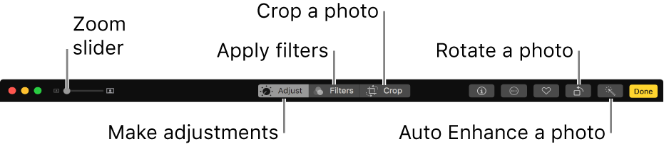 Edit toolbar showing buttons for displaying adjustments, filters, and cropping options.