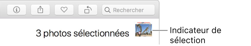 Indicateur de sélection indiquant trois photos sélectionnées.