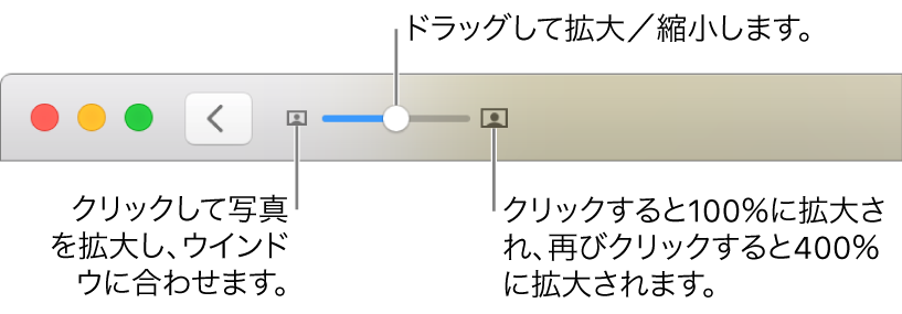 拡大／縮小コントロールが表示されているツールバー。