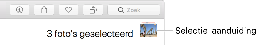 Selectie-indicator waarbij drie foto's zijn geselecteerd.