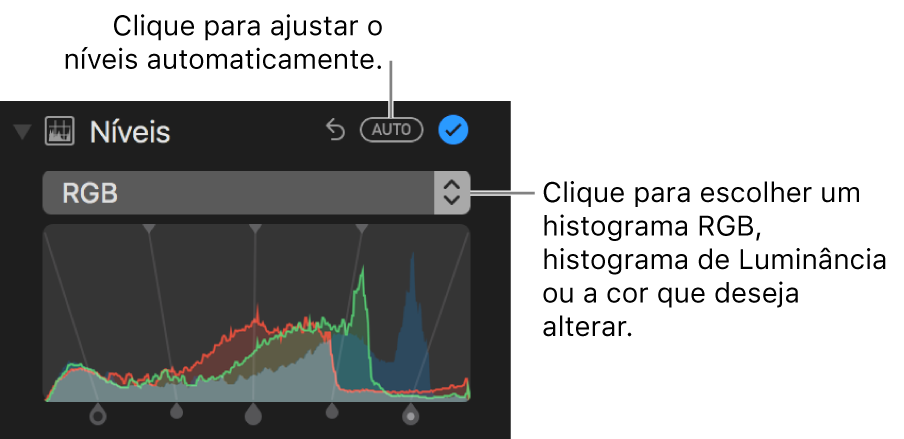 Controles de nível com Automático na parte superior direita.