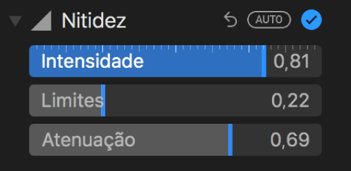 Controlos da nitidez no painel Ajustar