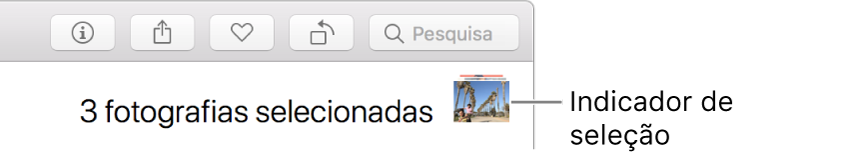 O indicador de seleção a mostrar três fotografias selecionadas.
