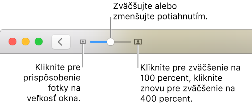 Panel s nástrojmi, v ktorom sa zobrazuje ovládanie zväčšenia.