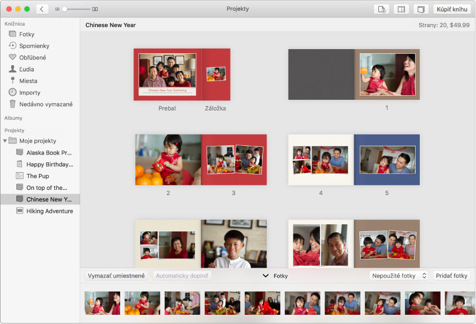 Okno aplikácie Fotky so zobrazenými stranami knihy.