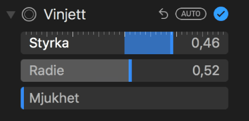 Vinjetteringsreglage på panelen Justera