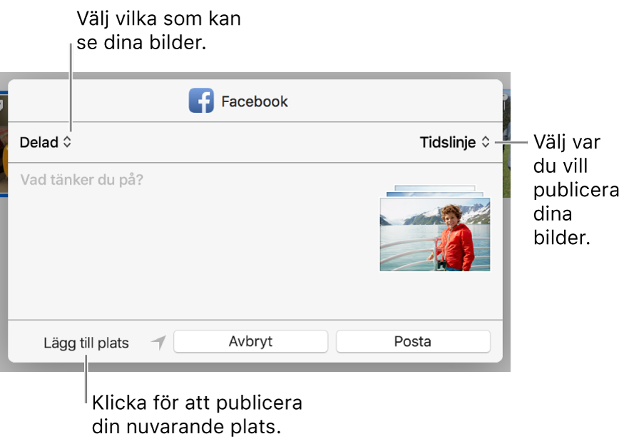 Dialogrutan för FaceBook-delning.