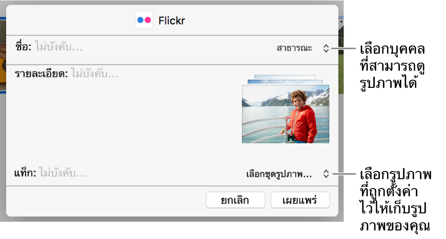 กล่องโต้ตอบการแชร์ Flickr