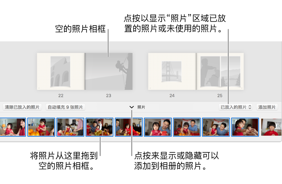 显示相册页面的“照片”窗口，底部为“照片”区域。