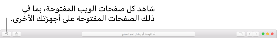 عرض كل علامات التبويب ويظهر به كل صفحات الويب المفتوحة، بما يشمل تلك الصفحات المفتوحة على أجهزتك الأخرى.