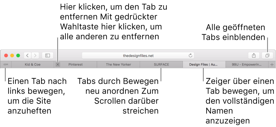 Ein Safari-Fenster mit Tabs.